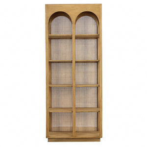 Dovetail Leonardo Bookcase Natural Finish Mindi Wood and Slim Rattan DOV11662