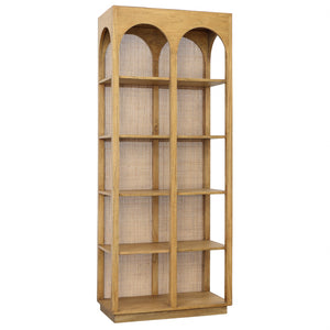 Dovetail Leonardo Bookcase Natural Finish Mindi Wood and Slim Rattan DOV11662