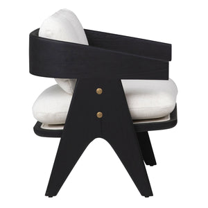 Dovetail Adelaide Occasional Chair Black Wood Finish and Off White Upholstery Mindi Wood and Polyester Blend Upholstery DOV11668