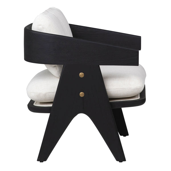 Dovetail Adelaide Occasional Chair Black Wood Finish and Off White Upholstery Mindi Wood and Polyester Blend Upholstery DOV11668