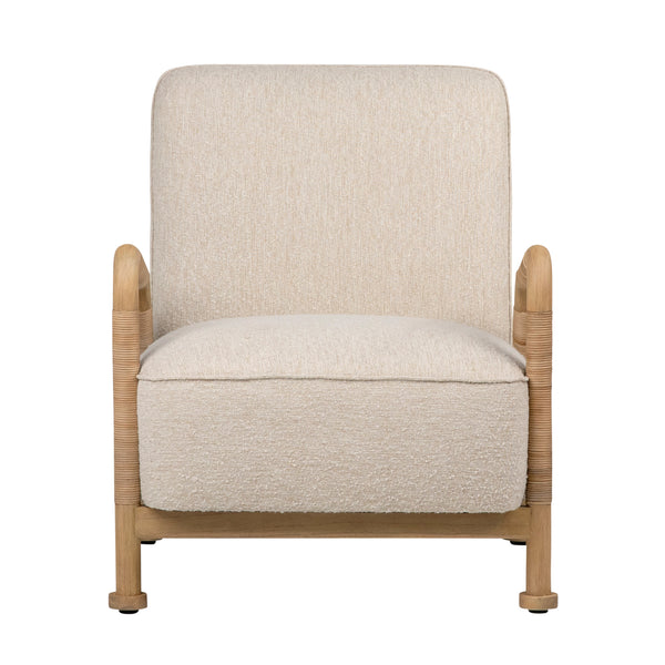 Dovetail Clyde Occasional Chair Ivory Upholstery and Natural Finish Frame Boucle Upholstery,Mindi Wood and Rattan DOV11673