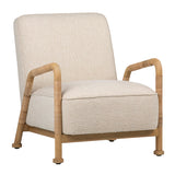 Dovetail Clyde Occasional Chair Ivory Upholstery and Natural Finish Frame Boucle Upholstery,Mindi Wood and Rattan DOV11673