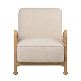 Dovetail Clyde Occasional Chair Ivory Upholstery and Natural Finish Frame Boucle Upholstery,Mindi Wood and Rattan DOV11673