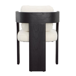 Dovetail Maravi Dining Chair Black Wood Finish and Cream Upholstery Linen Blend Upholstery and Mindi Wood Frame DOV11687