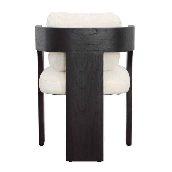 Dovetail Maravi Dining Chair Black Wood Finish and Cream Upholstery Linen Blend Upholstery and Mindi Wood Frame DOV11687