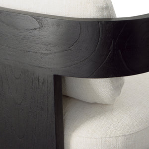 Dovetail Maravi Dining Chair Black Wood Finish and Cream Upholstery Linen Blend Upholstery and Mindi Wood Frame DOV11687