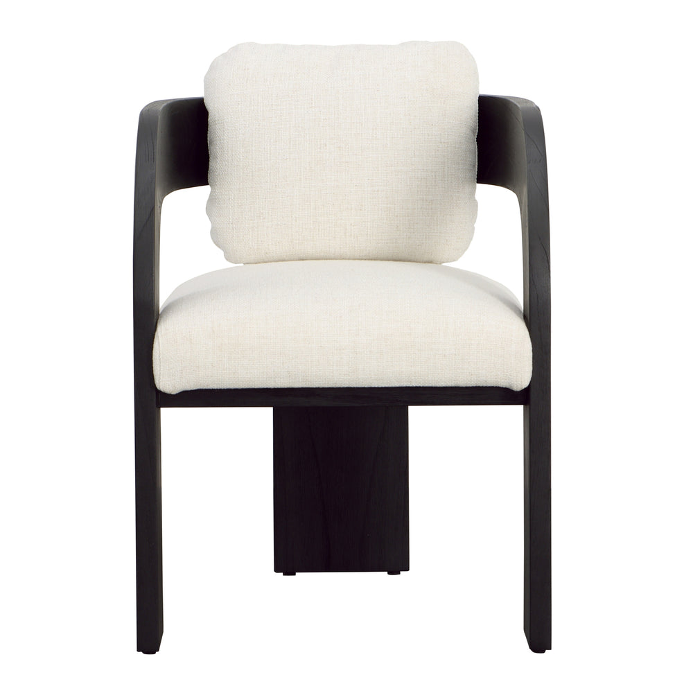 Dovetail Maravi Dining Chair Black Wood Finish and Cream Upholstery Linen Blend Upholstery and Mindi Wood Frame DOV11687