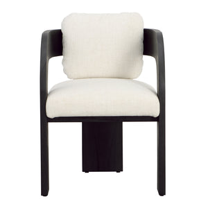 Dovetail Maravi Dining Chair Black Wood Finish and Cream Upholstery Linen Blend Upholstery and Mindi Wood Frame DOV11687