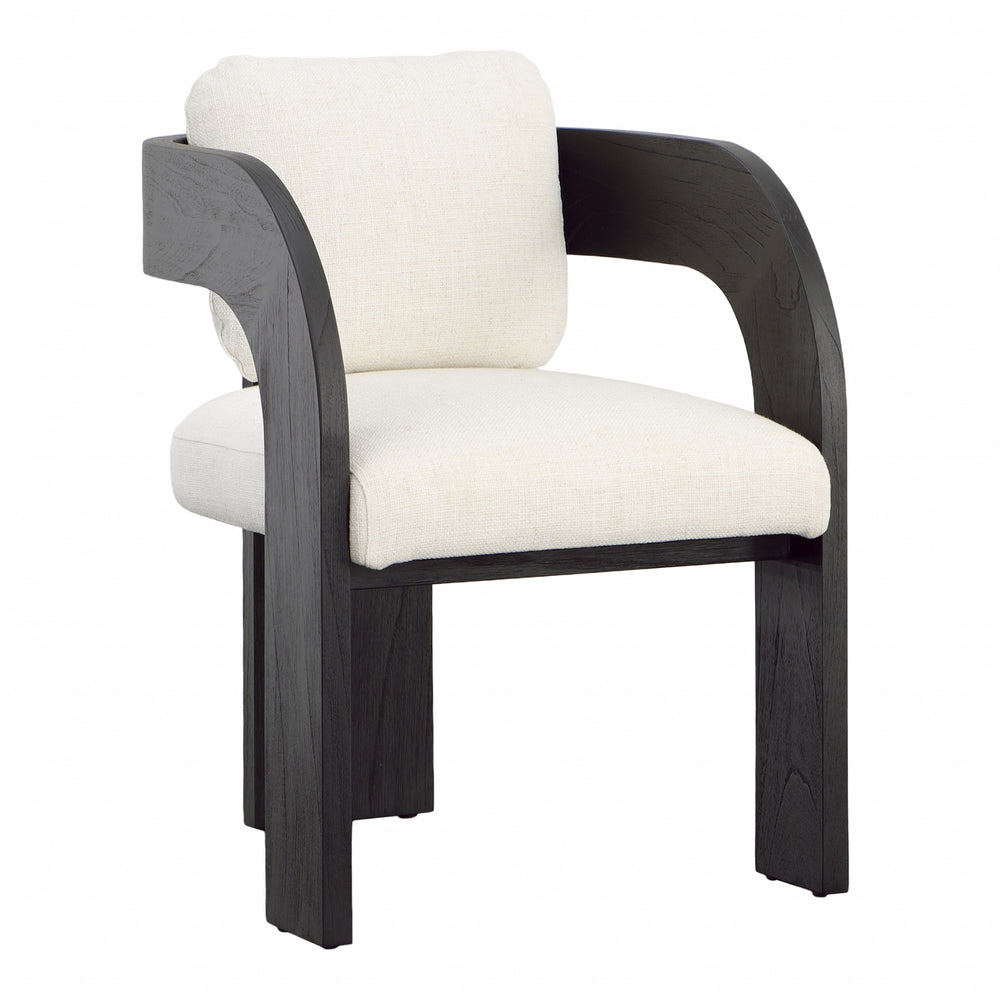 Dovetail Maravi Dining Chair Black Wood Finish and Cream Upholstery Linen Blend Upholstery and Mindi Wood Frame DOV11687