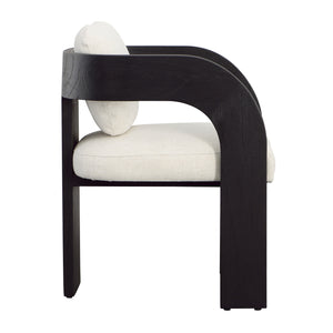 Dovetail Maravi Dining Chair Black Wood Finish and Cream Upholstery Linen Blend Upholstery and Mindi Wood Frame DOV11687