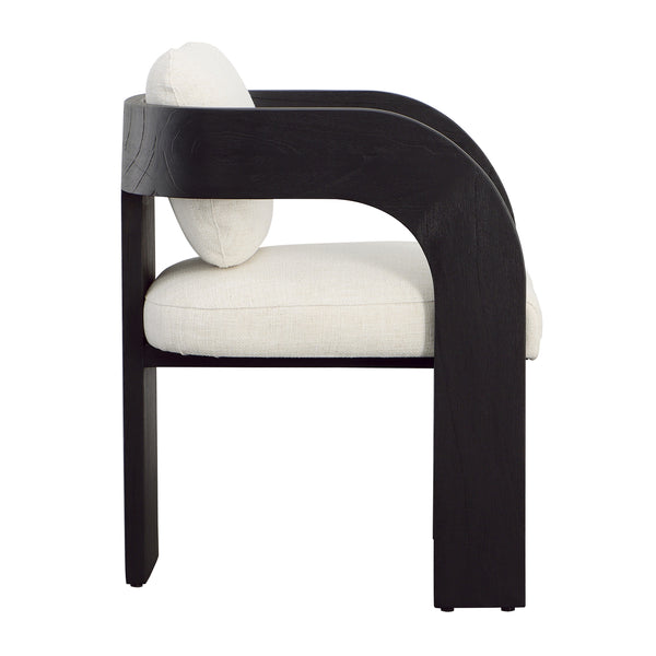 Dovetail Maravi Dining Chair Black Wood Finish and Cream Upholstery Linen Blend Upholstery and Mindi Wood Frame DOV11687