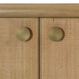 Dovetail Crispa Sideboard Mindi Wood Veneer, Rattan, Glass and Metal - Natural and Brass Pulls 