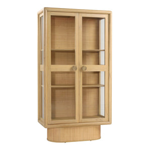 Dovetail Crispa Cabinet Mindi Wood Veneer, Rattan and Metal - Natural and Brass Pulls 