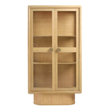 Dovetail Crispa Cabinet Mindi Wood Veneer, Rattan and Metal - Natural and Brass Pulls 