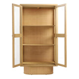 Dovetail Crispa Cabinet Mindi Wood Veneer, Rattan and Metal - Natural and Brass Pulls 