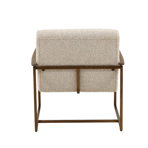 Karina Living Rue Occasional Chair in Cream Boucle – Stylish Barrel Design with Mindi Wood Frame & Iron Accents DOV11716-CREM