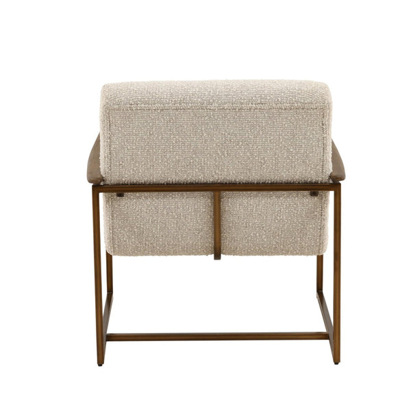 Karina Living Rue Occasional Chair in Cream Boucle – Stylish Barrel Design with Mindi Wood Frame & Iron Accents DOV11716-CREM