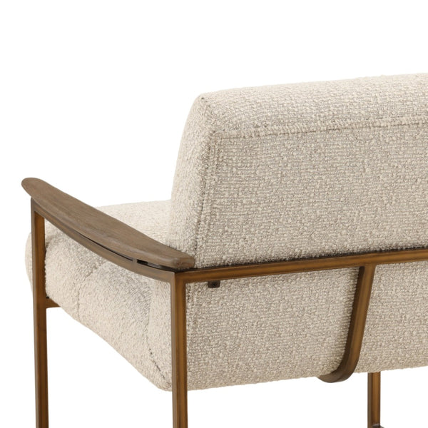 Karina Living Rue Occasional Chair in Cream Boucle – Stylish Barrel Design with Mindi Wood Frame & Iron Accents DOV11716-CREM