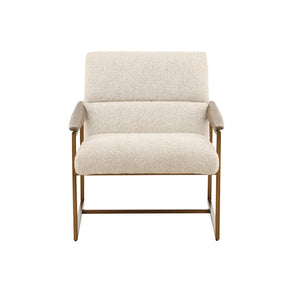 Karina Living Rue Occasional Chair in Cream Boucle – Stylish Barrel Design with Mindi Wood Frame & Iron Accents DOV11716-CREM