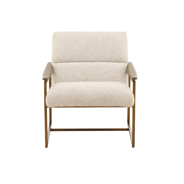 Karina Living Rue Occasional Chair in Cream Boucle – Stylish Barrel Design with Mindi Wood Frame & Iron Accents DOV11716-CREM