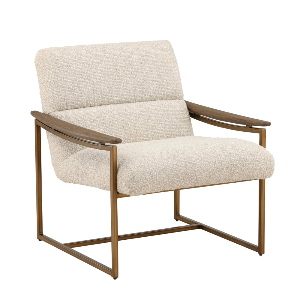 Karina Living Rue Occasional Chair in Cream Boucle – Stylish Barrel Design with Mindi Wood Frame & Iron Accents DOV11716-CREM