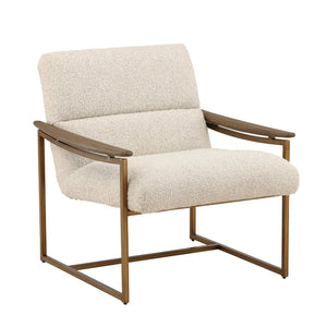 Karina Living Rue Occasional Chair in Cream Boucle – Stylish Barrel Design with Mindi Wood Frame & Iron Accents DOV11716-CREM
