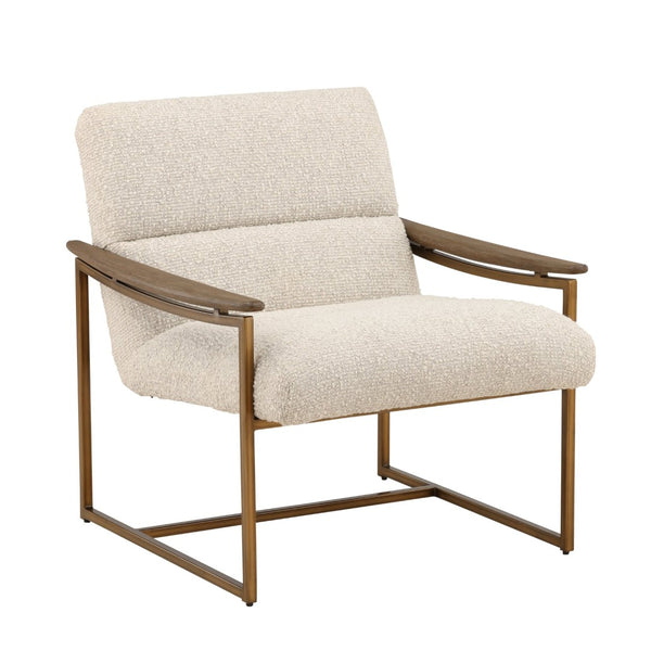 Karina Living Rue Occasional Chair in Cream Boucle – Stylish Barrel Design with Mindi Wood Frame & Iron Accents DOV11716-CREM