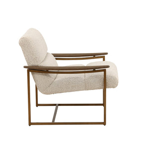 Karina Living Rue Occasional Chair in Cream Boucle – Stylish Barrel Design with Mindi Wood Frame & Iron Accents DOV11716-CREM