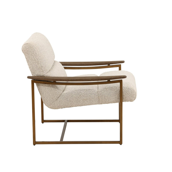 Karina Living Rue Occasional Chair in Cream Boucle – Stylish Barrel Design with Mindi Wood Frame & Iron Accents DOV11716-CREM