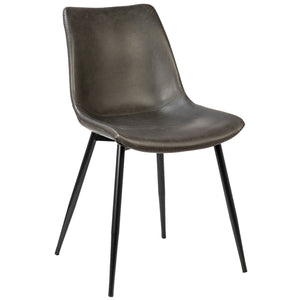Dovetail Rufina Dining Chair Dark Grey Upholstery and Black Metal Legs PU Leather Upholstery and Iron Frame DOV12085