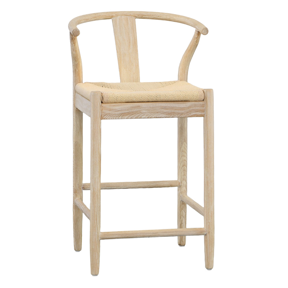 Dovetail Renault Counter Stool Light Bleached Natural Finish Solid Oak Wood Frame and Danish Paper Cord DOV13166CS