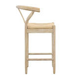 Dovetail Renault Counter Stool Light Bleached Natural Finish Solid Oak Wood Frame and Danish Paper Cord DOV13166CS