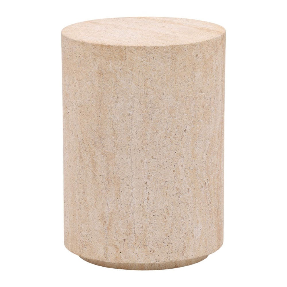 Karina Living Sol Outdoor End Table - Lightweight Concrete with Faux Travertine Finish for Unique Patio Charm DOV14510-NATL