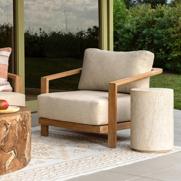 Karina Living Sol Outdoor End Table - Lightweight Concrete with Faux Travertine Finish for Unique Patio Charm DOV14510-NATL