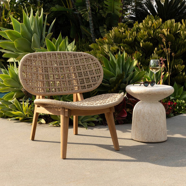 Karina Living Marcellus Outdoor End Table - Stylish Faux Travertine Accent for Patios, Decks & Garden Spaces DOV14511-NATL