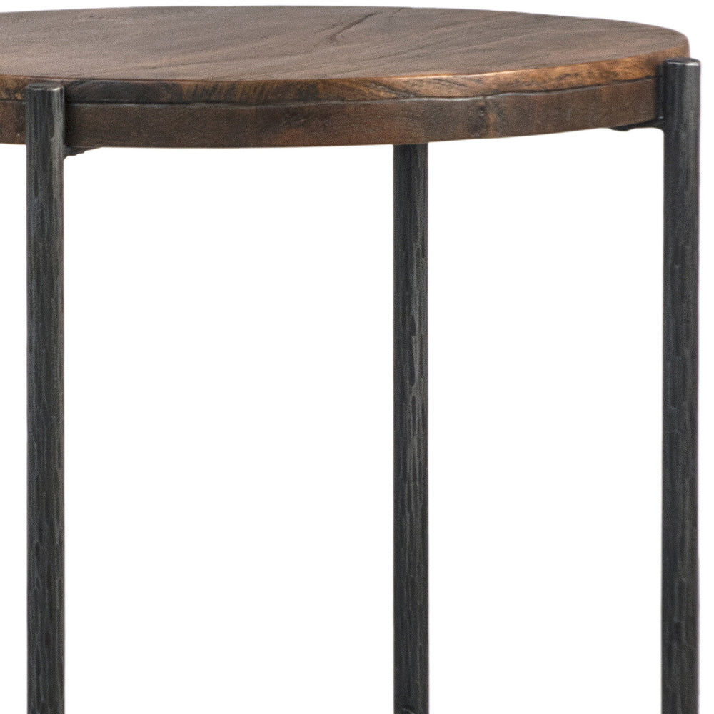 Dovetail Casoria End Table Antique Medium Brown Wood Finish and Black Iron Legs Mango Wood and Forged Steel Base DOV15032