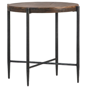Dovetail Casoria End Table Antique Medium Brown Wood Finish and Black Iron Legs Mango Wood and Forged Steel Base DOV15032