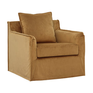 Dovetail Blanc Swivel Chair Polyester Velvet Upholstery and Birch Wood Frame - Mustard
