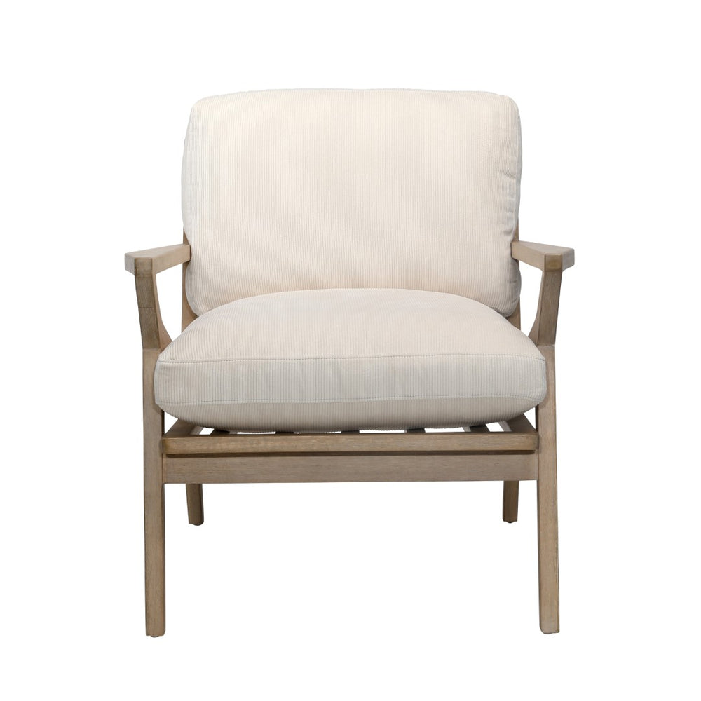 Dovetail Colmar Occasional Chair Corduroy Upholstery and Hardwood Frame - Cream and Light Warm Wash