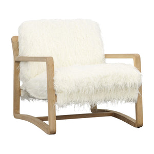 Dovetail Grenoble Occasional Chair Faux Sheepskin Upholstery and Rubberwood Frame - Natural White and Light Warm Wash