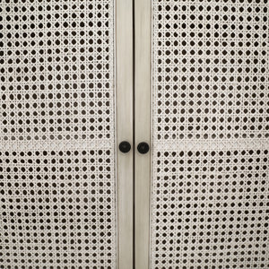 Dovetail Lugano Sideboard White Wash Whitewash Acacia Wood and Cane DOV18159