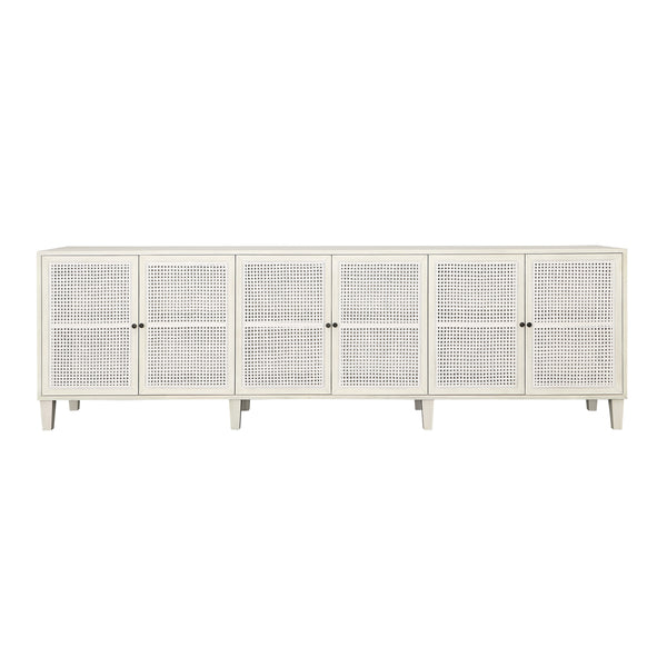 Dovetail Lugano Sideboard White Wash Whitewash Acacia Wood and Cane DOV18159