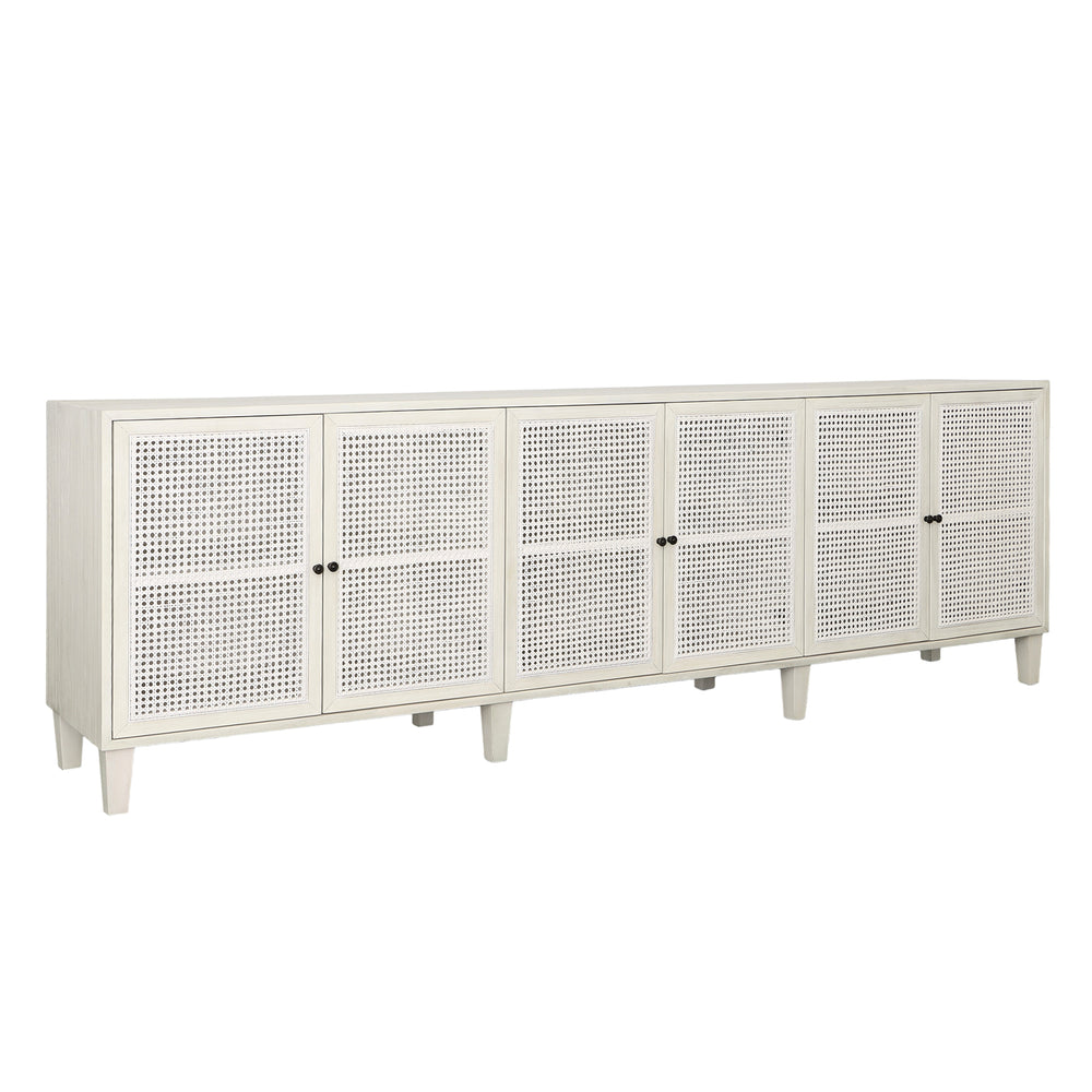 Dovetail Lugano Sideboard White Wash Whitewash Acacia Wood and Cane DOV18159
