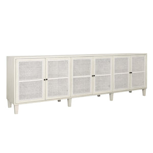 Dovetail Lugano Sideboard White Wash Whitewash Acacia Wood and Cane DOV18159