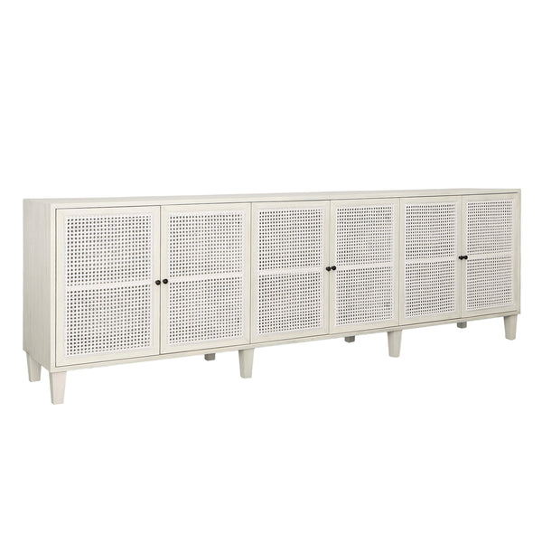 Dovetail Lugano Sideboard White Wash Whitewash Acacia Wood and Cane DOV18159