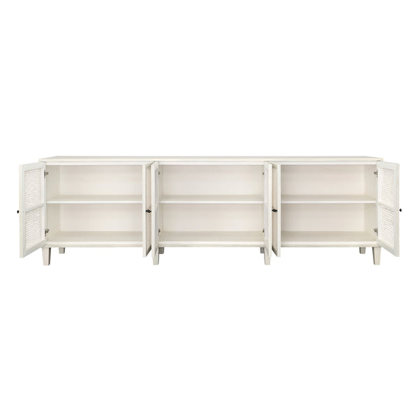 Dovetail Lugano Sideboard White Wash Whitewash Acacia Wood and Cane DOV18159