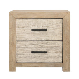 Dovetail Roux Double Drawer Nightstand Light Warm Wash Light and Grey Warm Wash Finish Solid Pine Wood and Pine Veneer DOV18163-LTWW
