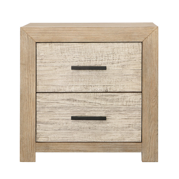 Dovetail Roux Double Drawer Nightstand Light Warm Wash Light and Grey Warm Wash Finish Solid Pine Wood and Pine Veneer DOV18163-LTWW