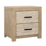 Dovetail Roux Double Drawer Nightstand Light Warm Wash Light and Grey Warm Wash Finish Solid Pine Wood and Pine Veneer DOV18163-LTWW