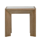 Dovetail Marva End Table Light Warm Wash Light Warm Wash Finish Pine Wood and Glass Top DOV18179-LTWW